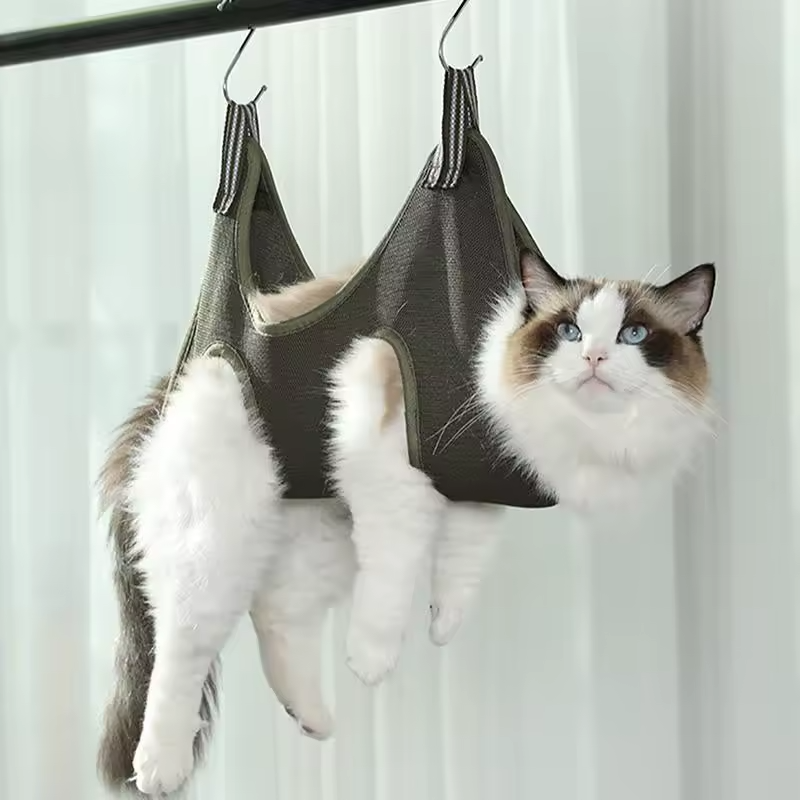 Customer photo of the SlingCalm Pro grooming hammock in use